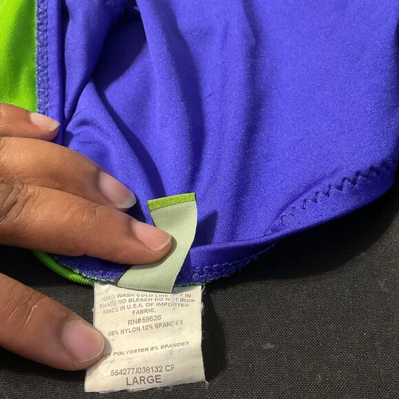 Becca 2pc Swimsuit Top D Bottom Lg Purple Green Beaded Nylon Spandex Preloved - Picture 6 of 8